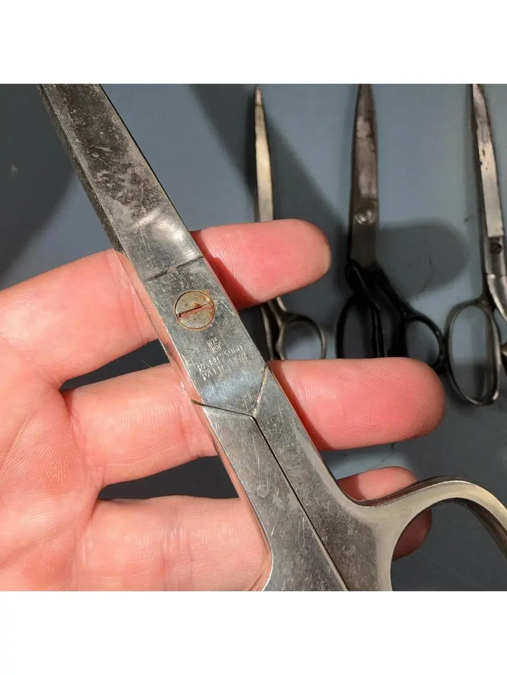 4 Pairs of Used Vintage Scissors Silver Handle Henkel Italy Steel Rare 60s